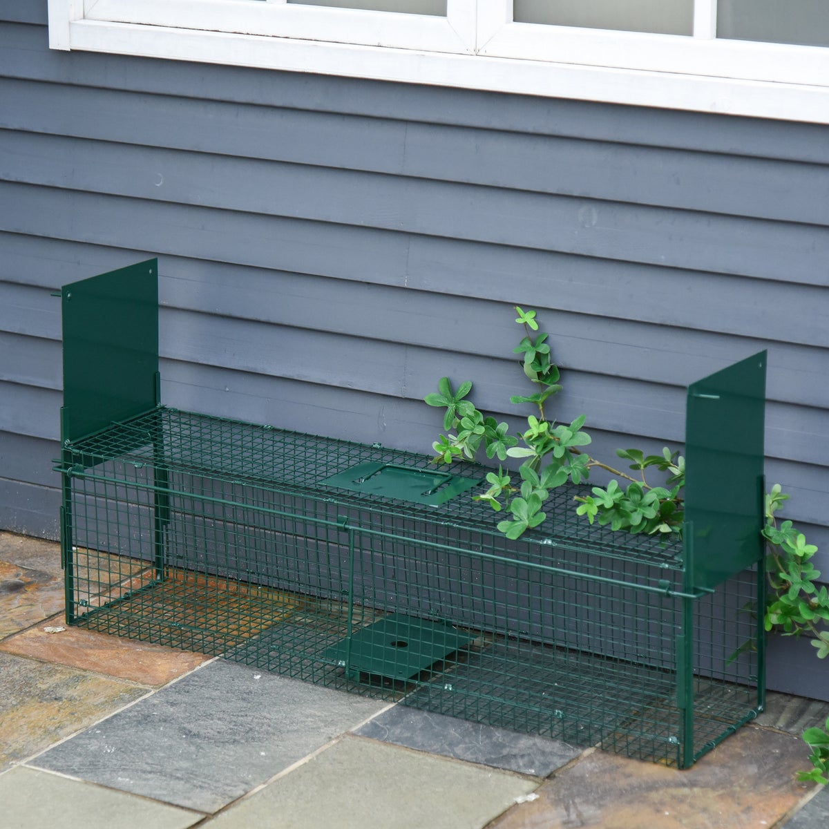PawHut Animal Trap, marterval voor konijnen, 2 ingangen, handvat, 100L x 25B x 28H cm, metaal, donkergroen