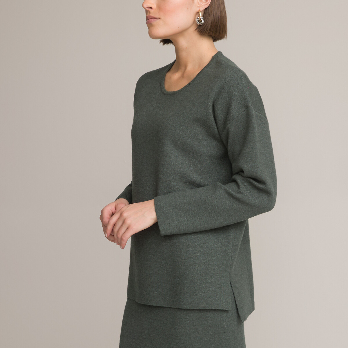 ANNE WEYBURN<br>Suéter de gola redonda em malha Milano
