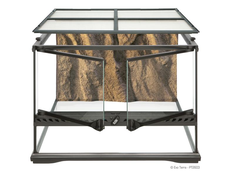 Exo Terra Glasterrarium Natural Small/Low, 45 x 45 x 30 cm Terrarium für Reptilien und Amphibien inkl. Steinmotivrückwand