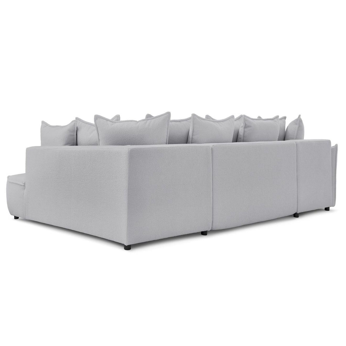 Bobochic Canapé panoramique convertible coffre d'angle gauche bouclette léon gris clair - 320x194x90 cm