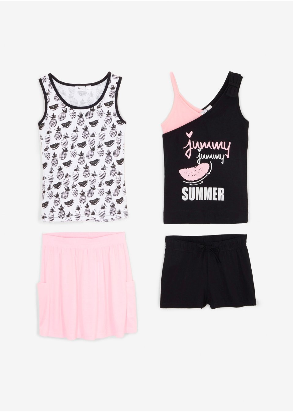 Tops + short + jupe (Ens. 4 pces.)