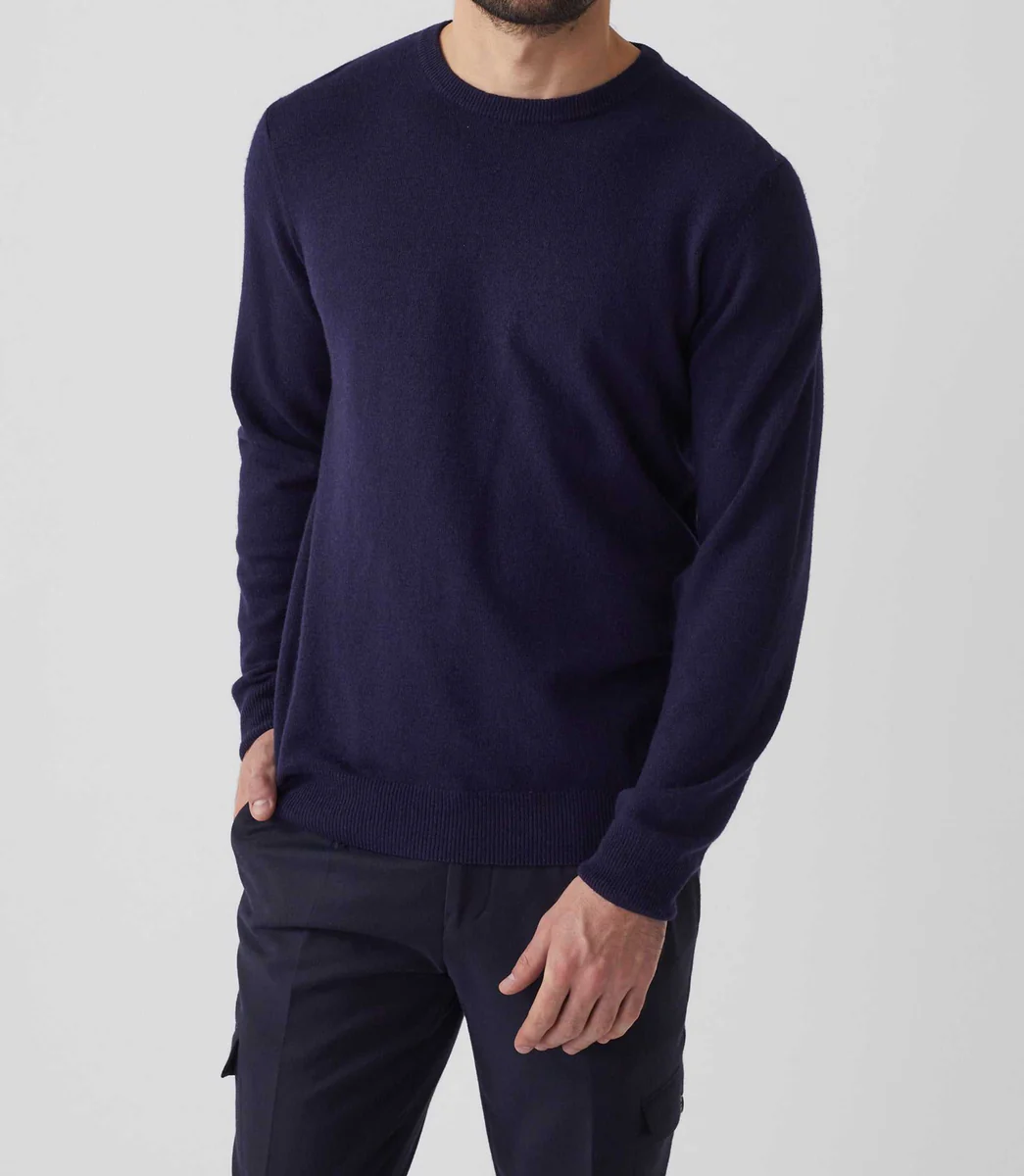 Pull col rond laine-cachemire marine 