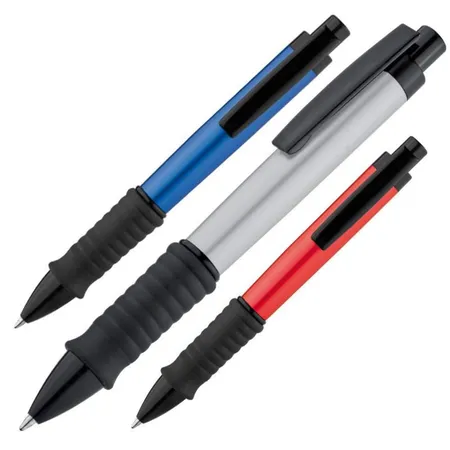 Macma Kugelschreiber aus Aluminium, 15 Stück je 5x in metallic grau, blau und rot