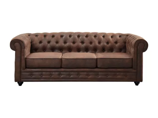 Canapé 3 places et fauteuil CHESTERFIELD en microfibre aspect cuir vieilli