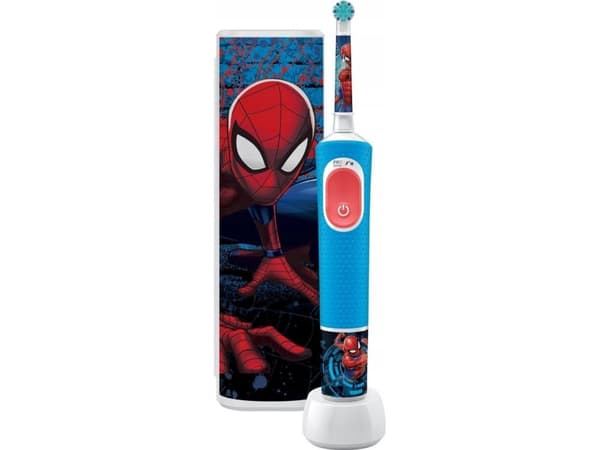 Oral-B Vitality Pro Kids Spiderman, Barn, Roterende vibrerende Tannbørste, Daglig stell, Sensitiv / Myk, Super sensitive, Blå, Rød, 7800 bevegelser p
