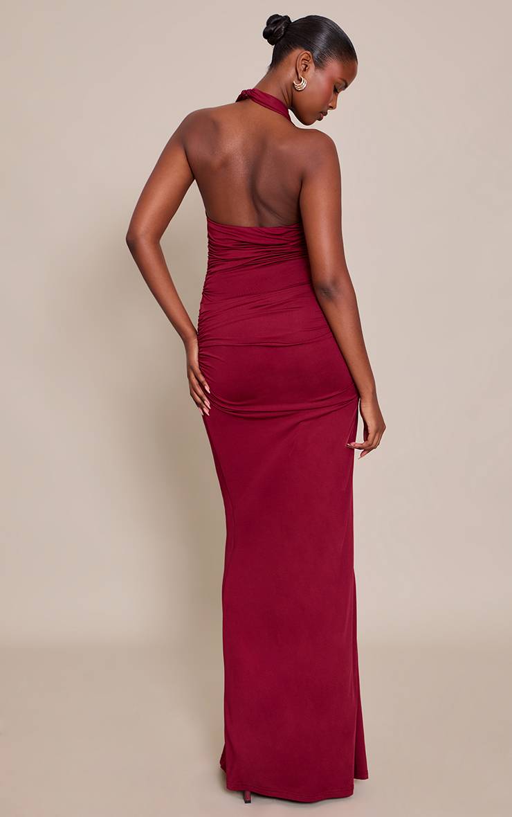 Rouge Foncé Robe Longue Moulante À Encolure Américaine