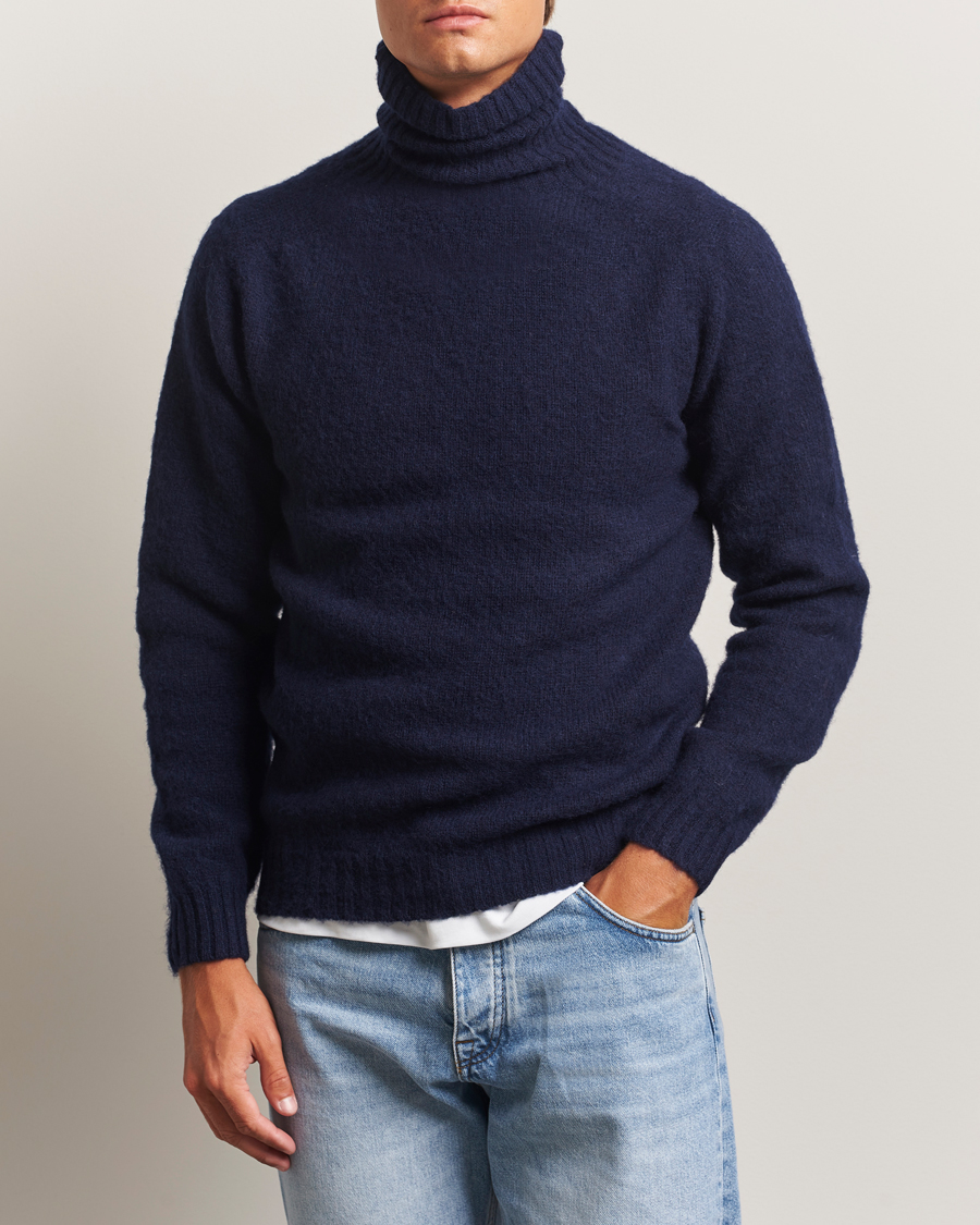 Harley Of Scotland Brushed Supersoft Lambswool Rollneck Navy
