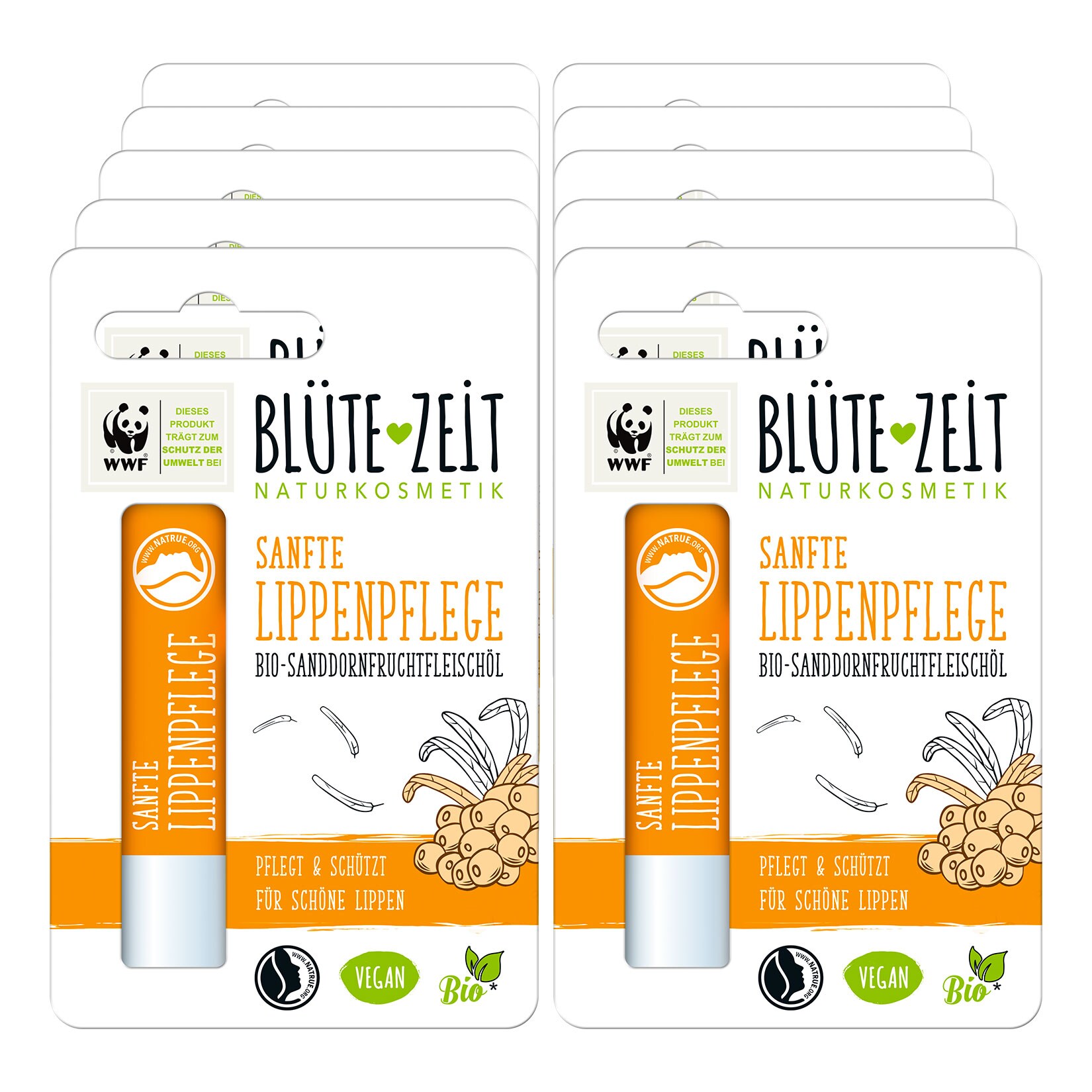 BLÜTE-ZEIT LippenpflegestiftBIO-Sanddornfruchtfleischöl 4,5 g, 10er Pack