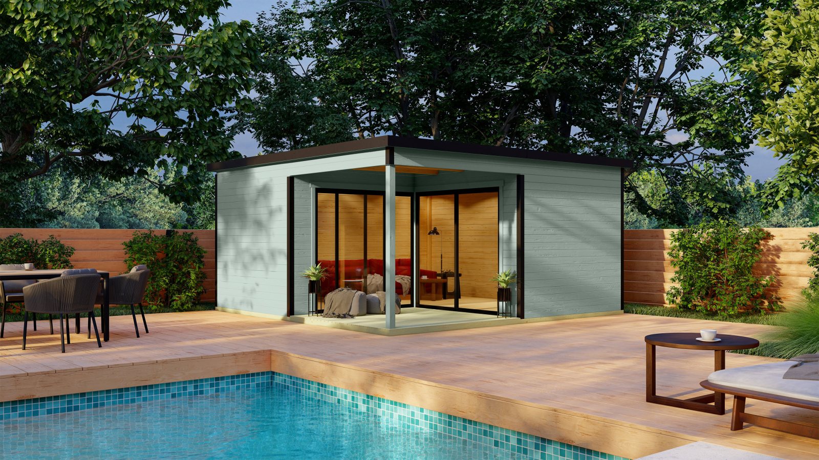 Gartenhaus DOMEO 6 LOGGIA - gletschergrün-anthrazit - Fichte massiv - 500x500 cm