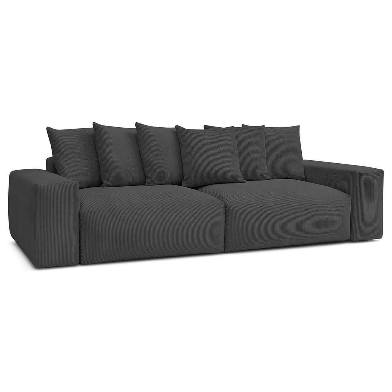 Bobochic Canapé 4 places moelleux voltaire velours côtelé gris foncé - 320x124x75 cm