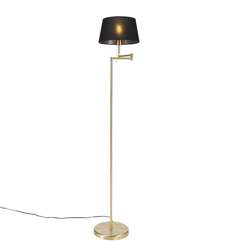 QAZQA - Klassieke I Antieke Klassieke Staande Lamp Messing met Zwarte Kap Verstelbaar - Ladas I Woonkamer I Slaapkamer - Staal Langwerpig - LED Geschikt E27