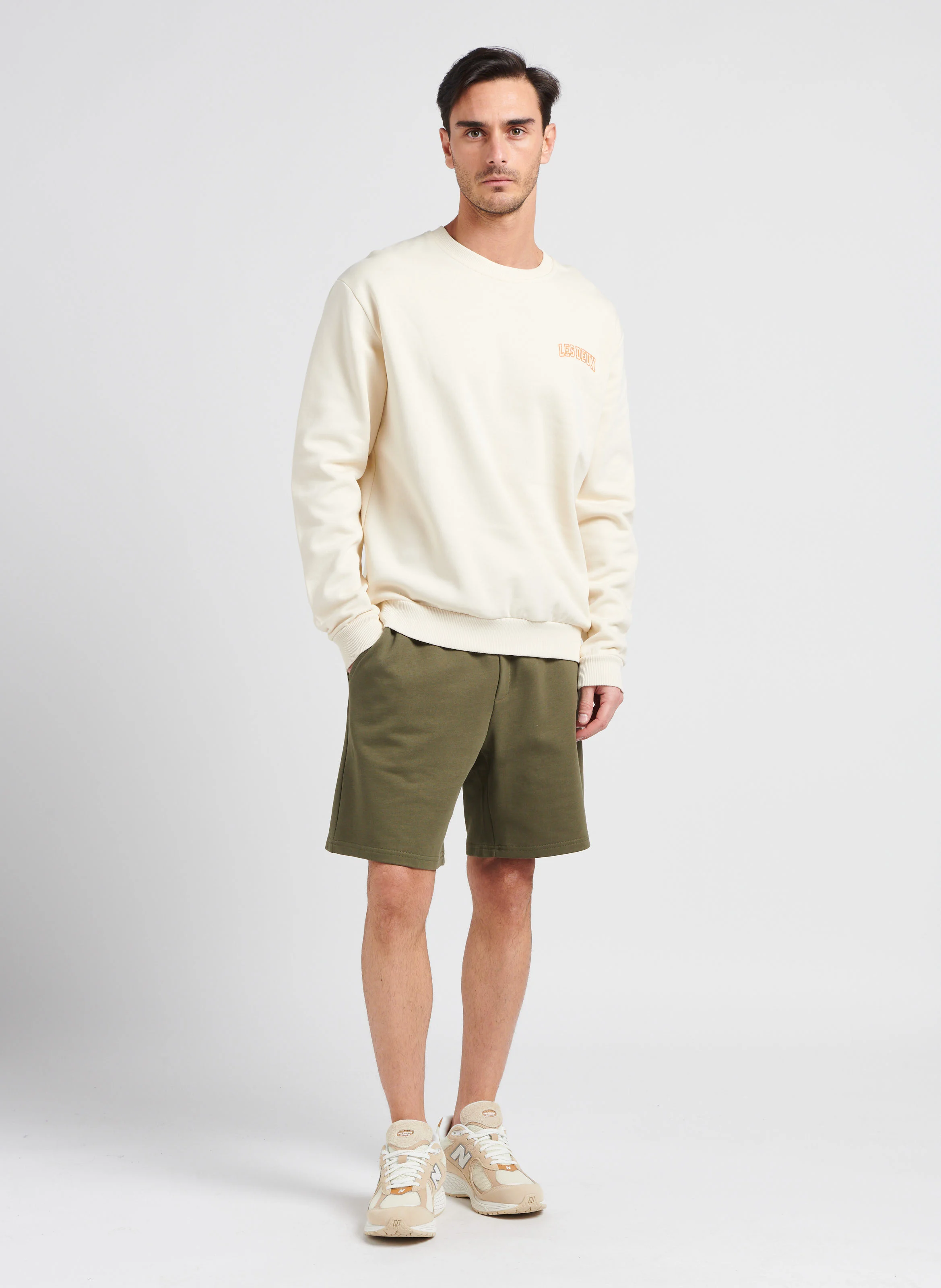 Sweat à col rond en coton| Beige