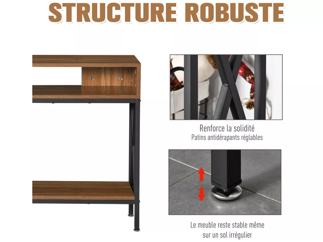Table Console Table d'Entrée Industriel Multi-rangements 120 x 23,5 x 75 cm Bois Noyer