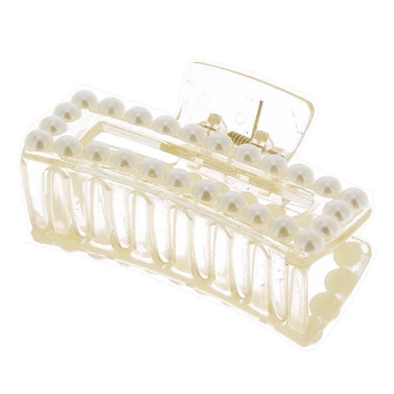 Pince croco rectangle à perles transparent