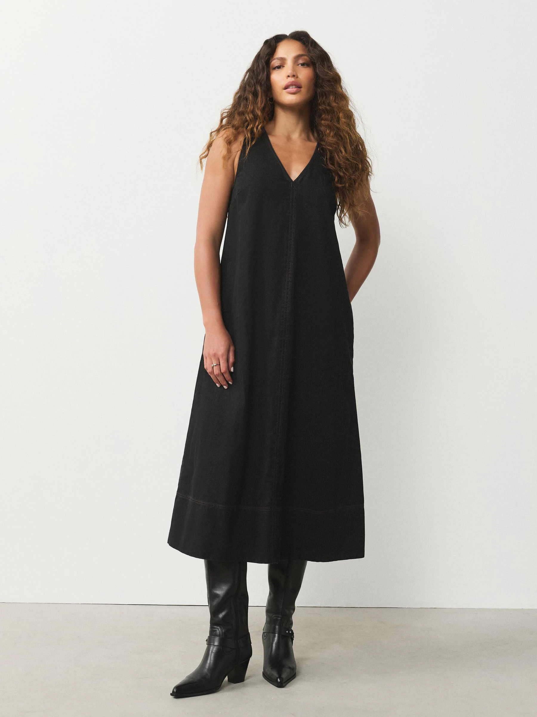 Zwart - V-Neck Sleeveless Maxi Dress