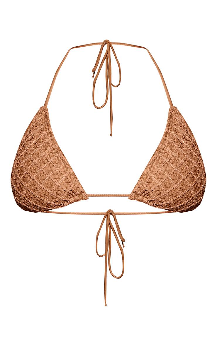 Marron Haut De Bikini Triangle En Jersey Texturé