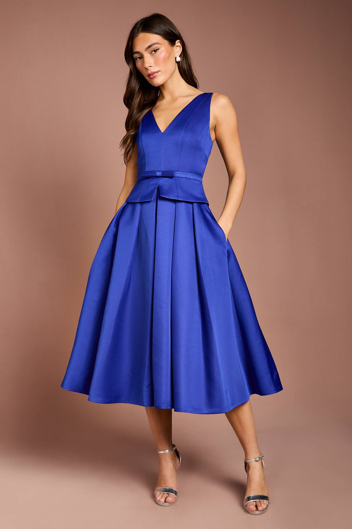 Coast Robe Midi En Satin Structuré À Basque Plissée