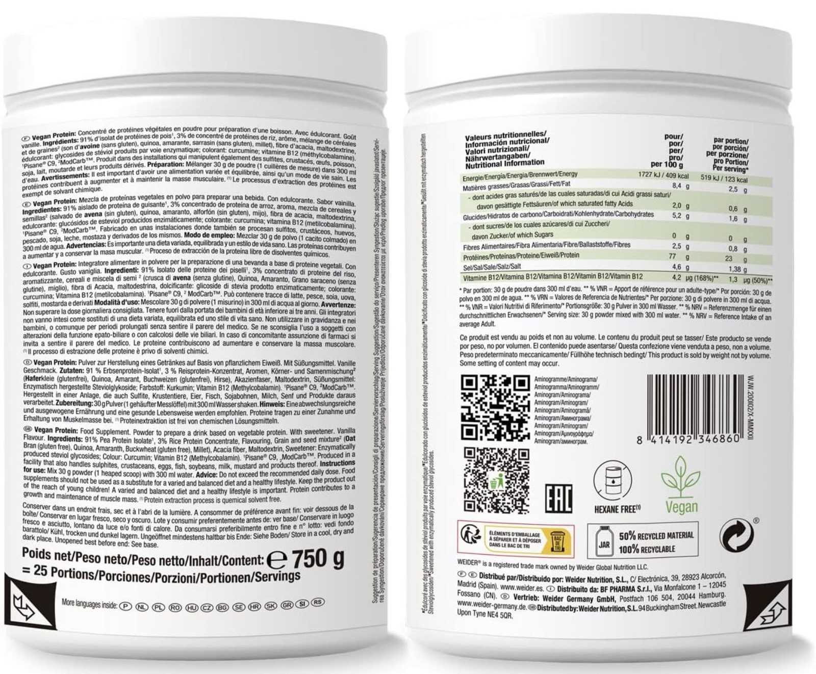 Proteína Weider Vegan 750 gramas
