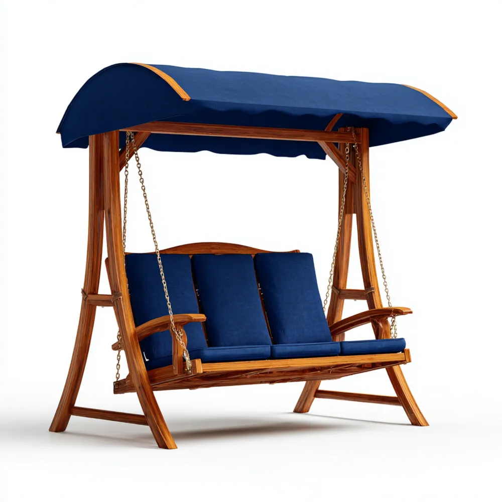 Gartenschaukel 200x120x170 cm Holz mit Blauen Kissen - 3-Sitzer für de