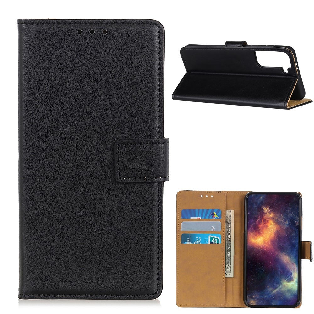 Samsung Galaxy S21 5G Leder Tasche Flip Cover mit Kartenfächer - Schwarz