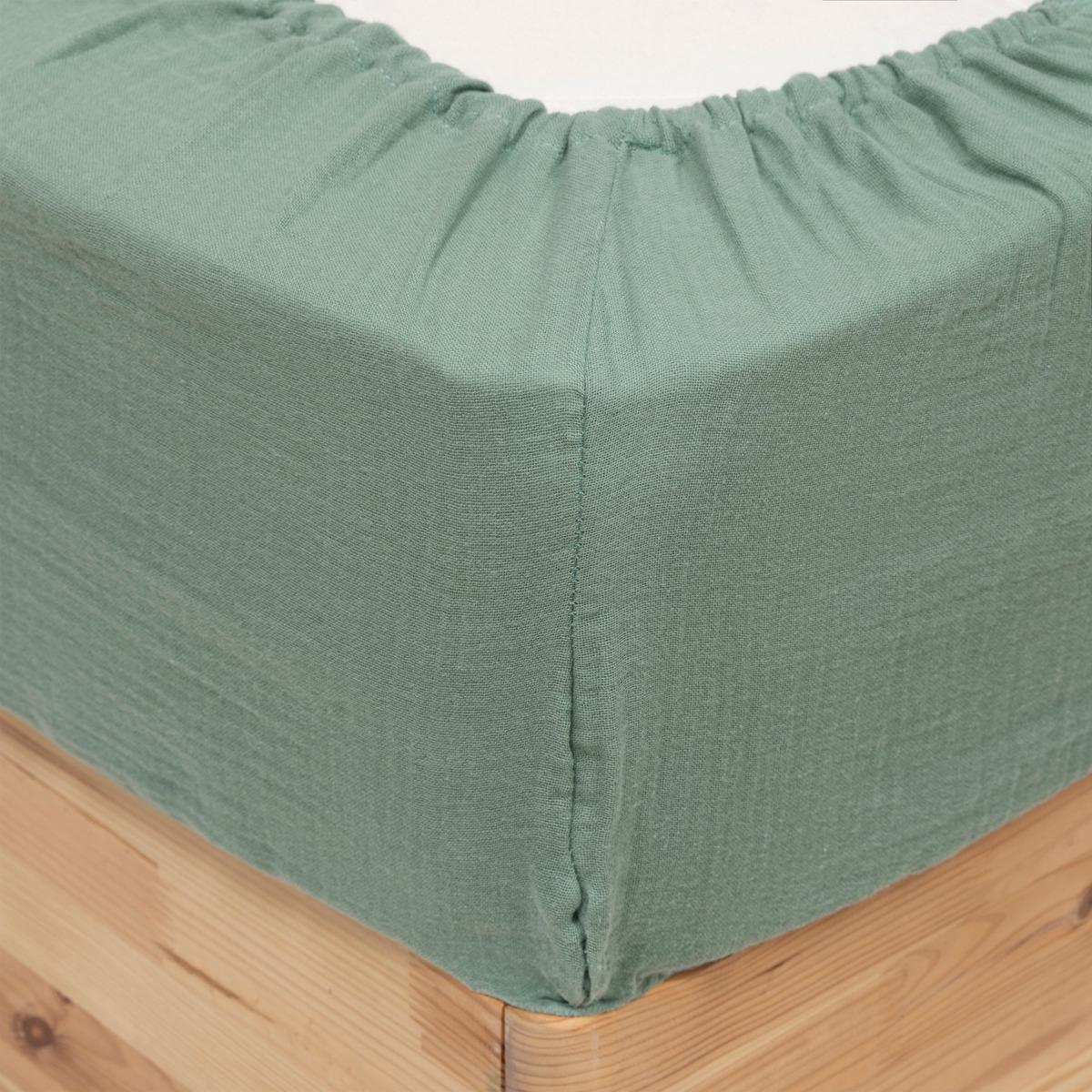 DRAP HOUSSE GAZE DE COTON CELADON 160X200CM
