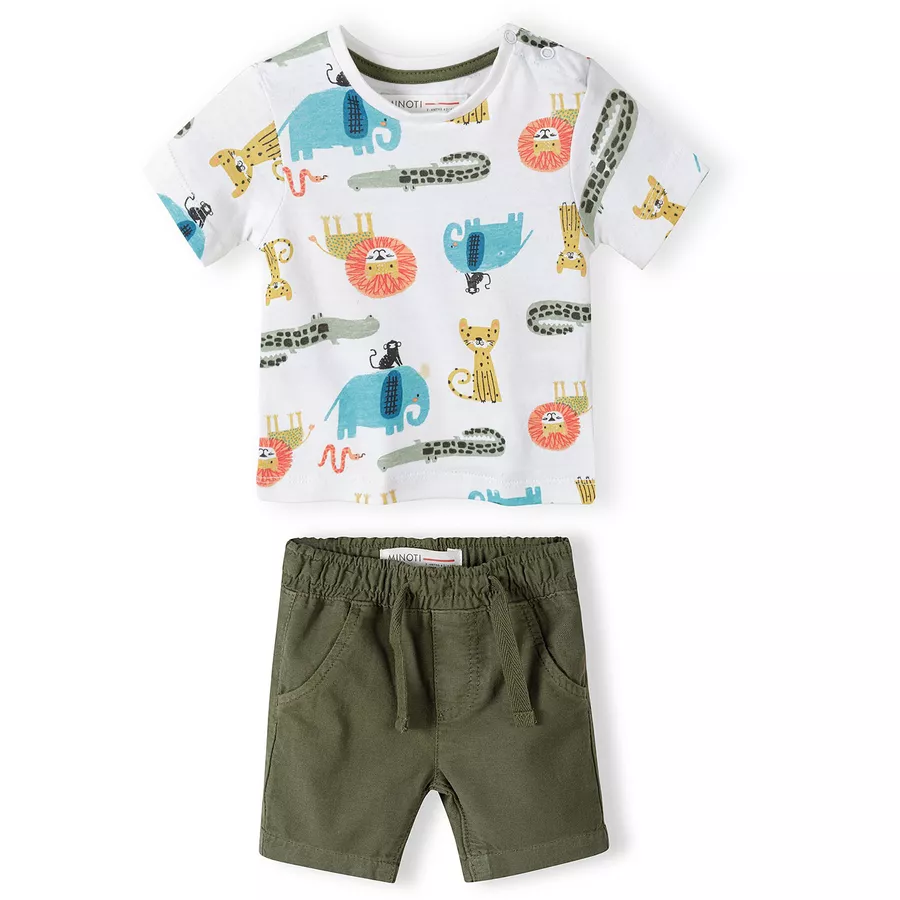 MINOTI T-Shirt und Shorts im Set WeißKhakigrün