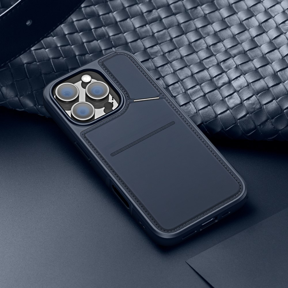 iPhone 16 Pro Max MagSafe Hybrid Leder Hülle mit Kartenfach   Kickstand Aufsteller (RFID Schutz) - Blau
