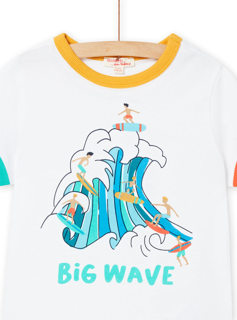 T-shirt manches courtes blanc à motif vague enfant garçon