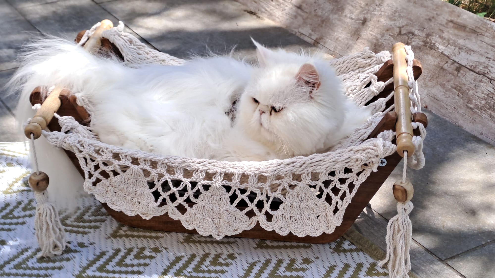 Hamac à chat écru + support en bois