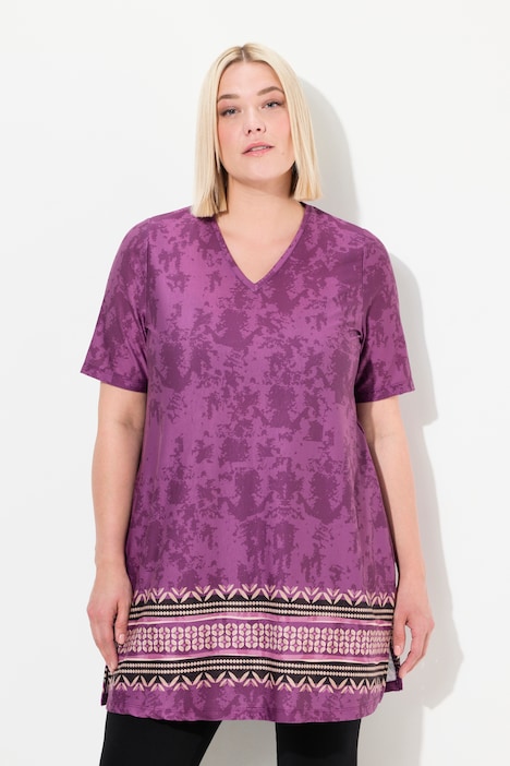 Longshirt, A-Linie, Alloverdruck, Saumbordüre