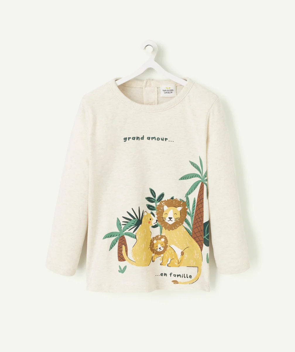 T-SHIRT ÉVOLUTIF À MANCHES LONGUES BÉBÉ GARÇON EN COTON ÉCRU