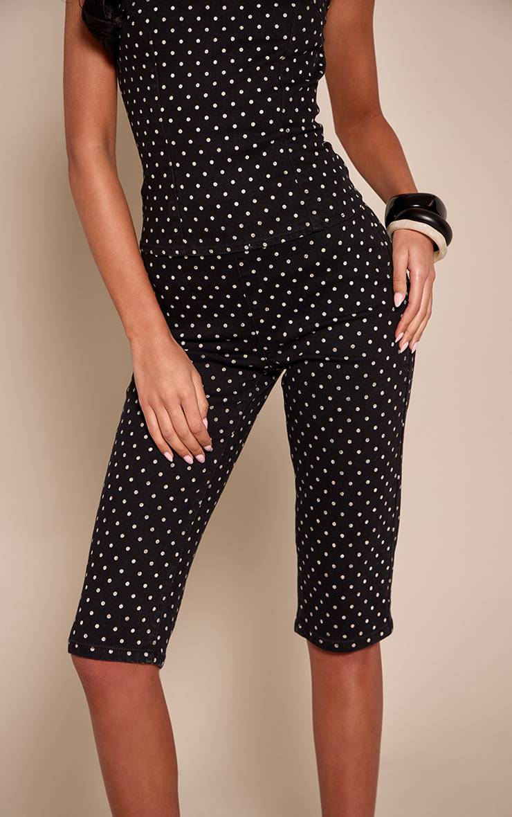 Noir Pantacourt En Denim À Pois Pour Femme Grande Taille