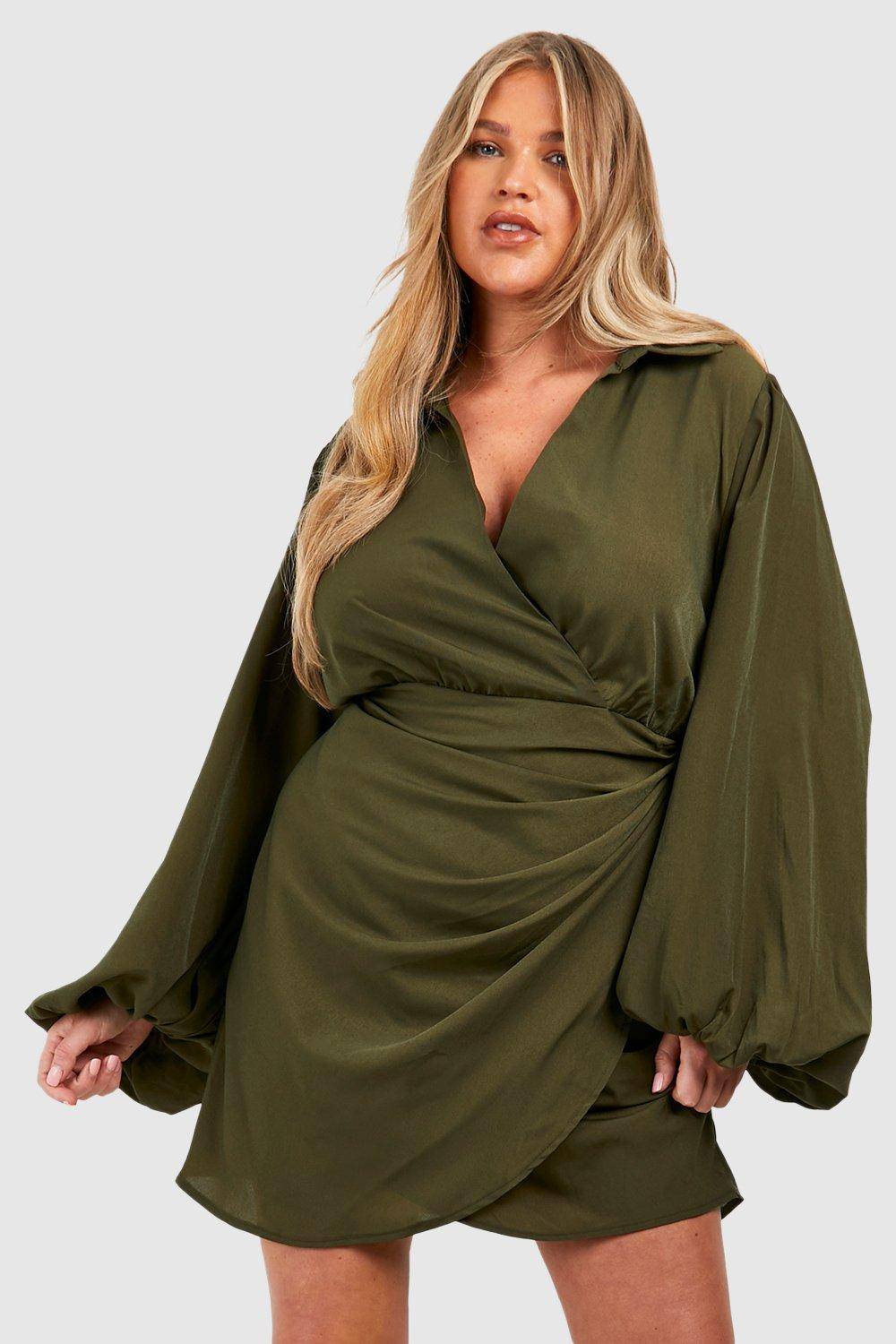 boohoo Plus Robe Portefeuille à Manches Blouson