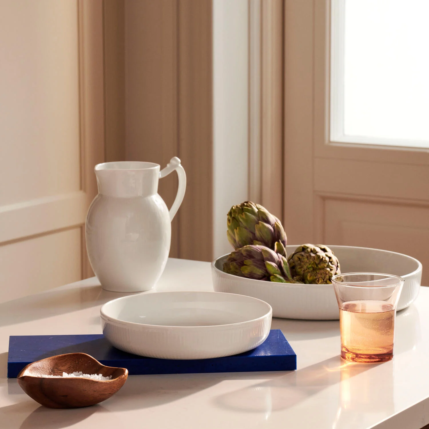 Royal Copenhagen  Hvid Riflet rundt ovnfastfad - Ø18,5 cm.