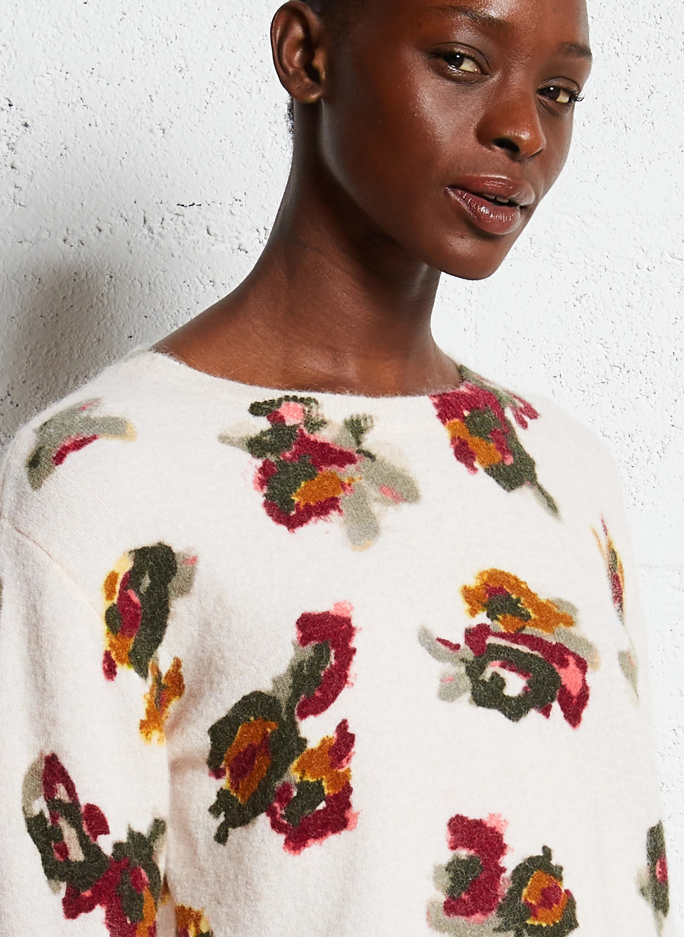 MARIKA - Pull droit col rond en laine mélangée | Blanc