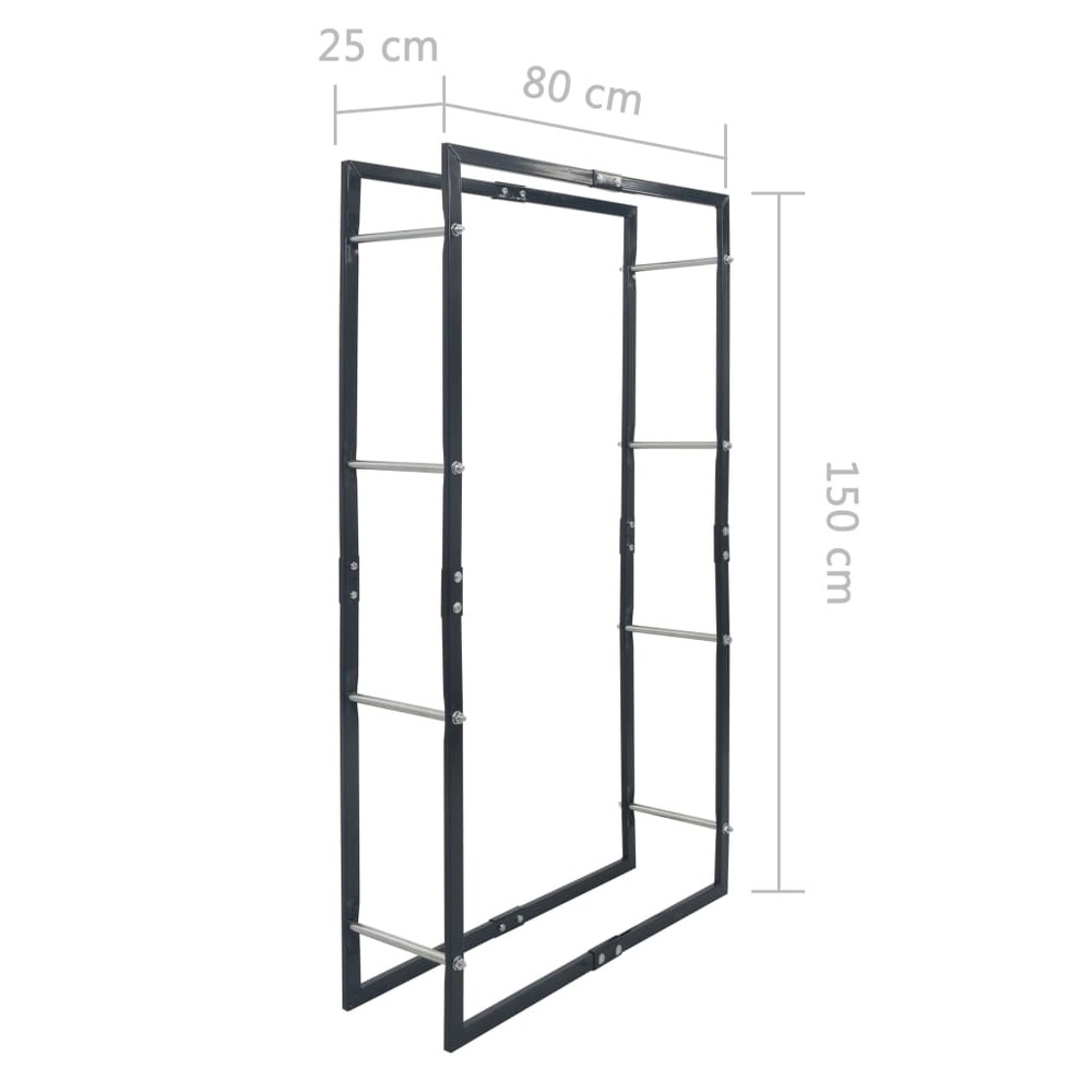 Portant de bois de chauffage noir 80x25x150 cm acier