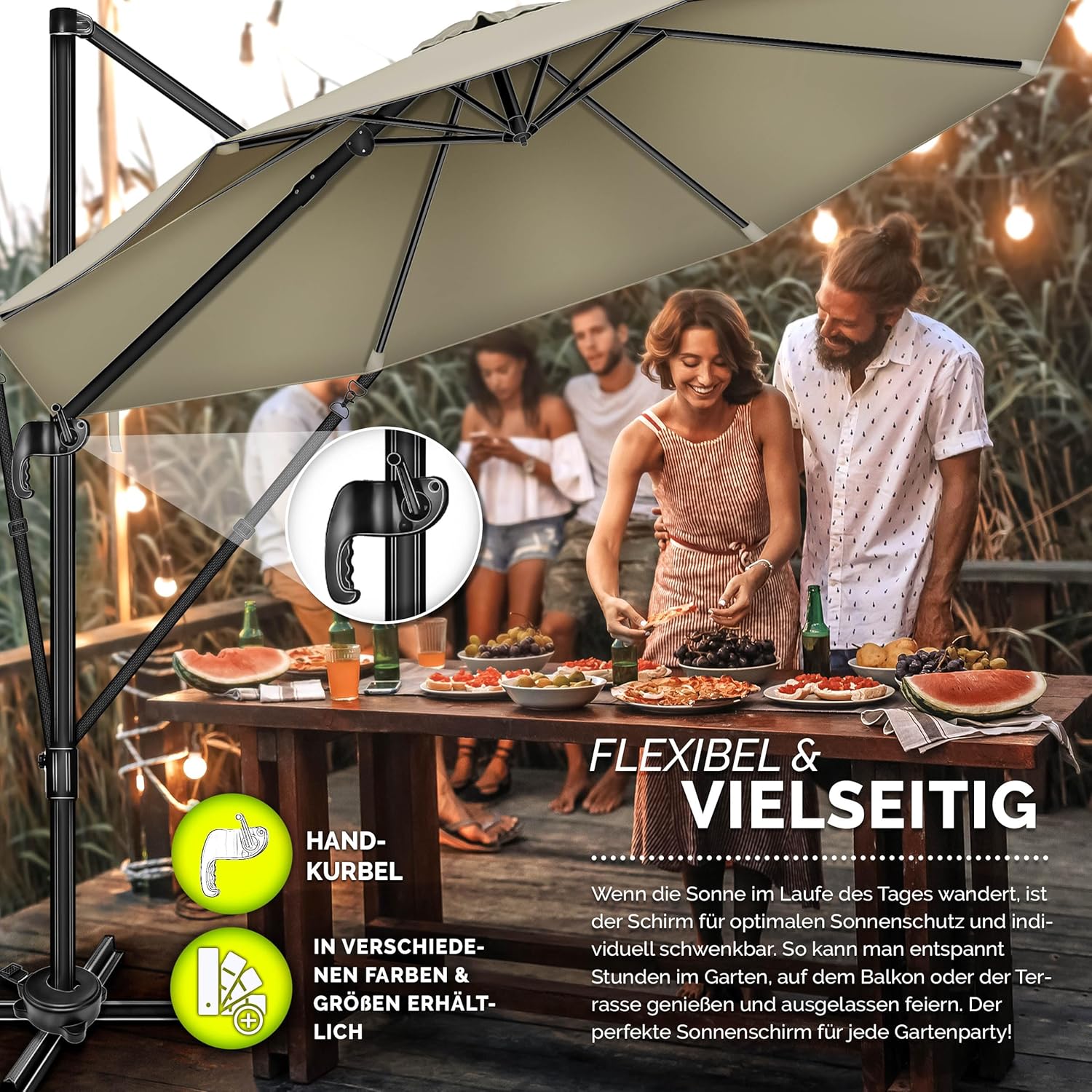 tillvex® Premium Alu Sonnenschirm 330 cm + Abdeckung & Windsicherung | Ampelschirm 6-Fach verstellbar mit Kurbel | Gartenschirm 360° Drehbar Neigbar Kippbar | UV50+ wasserdicht