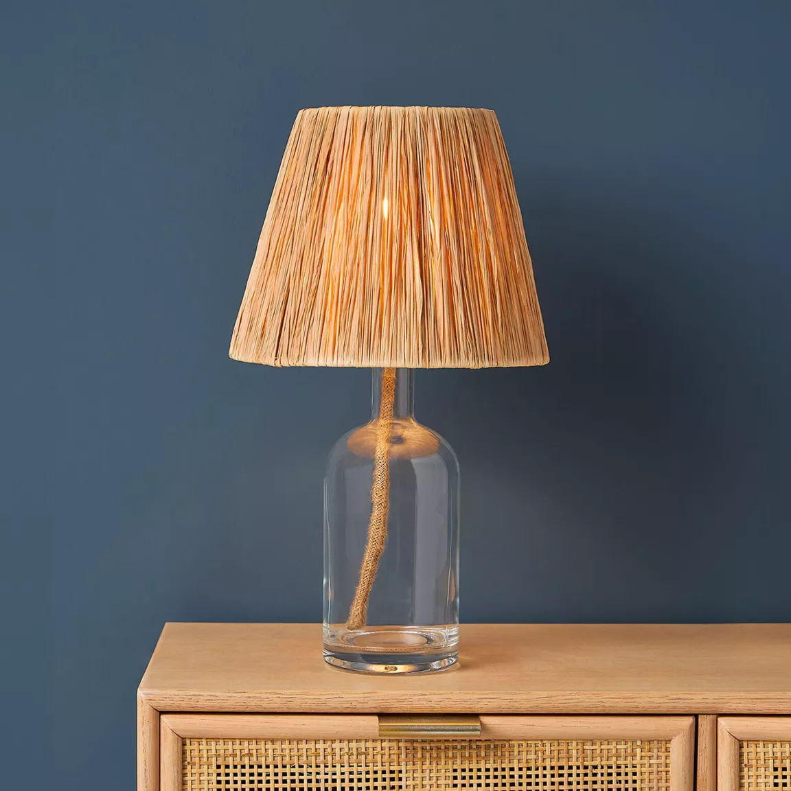 Lampe à poser en verre et corde (H40 cm) Haddock Naturel
