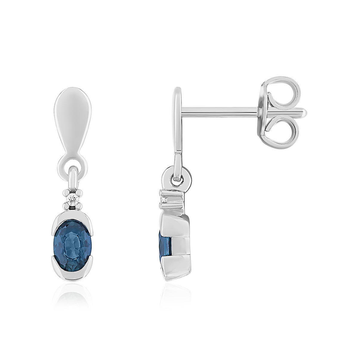 Boucles d'oreille or 375 blanc saphirs ovales et diamants