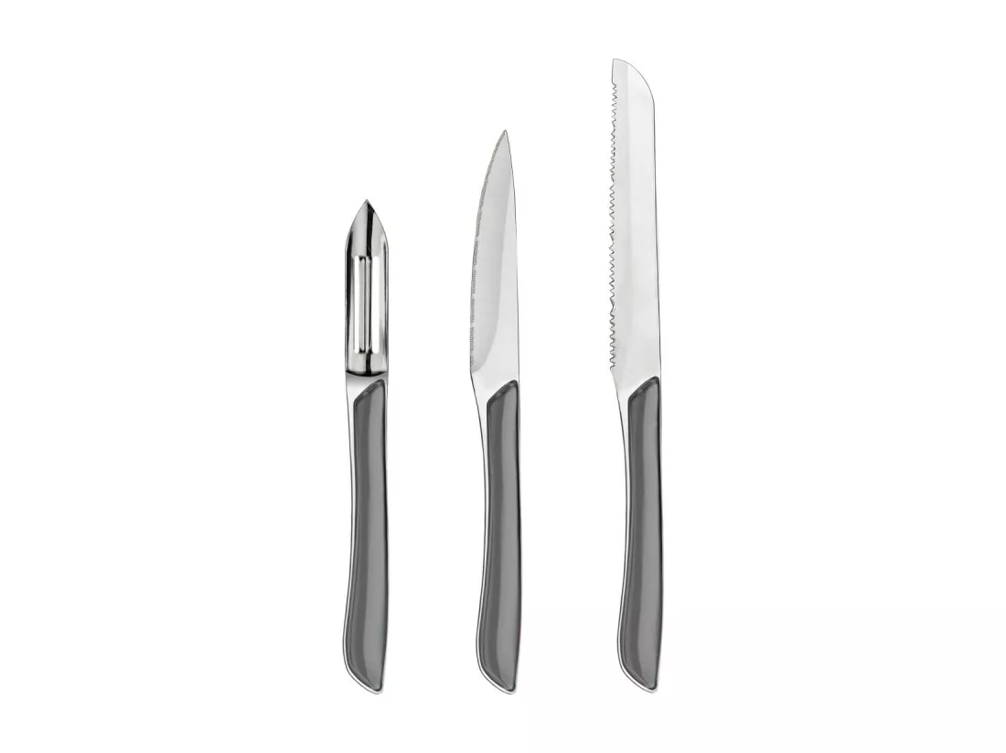 Eclat Gris - Set 3 couteaux : office, éplucheur, petits-légumes