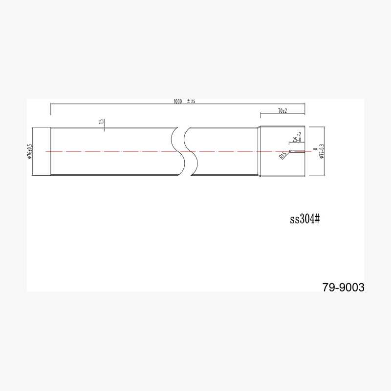 Rett rør med muffe, 1 m, 76 mm