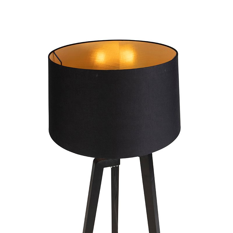 Vloerlamp tripod met katoenen kap zwart met goud 50 cm - Puros