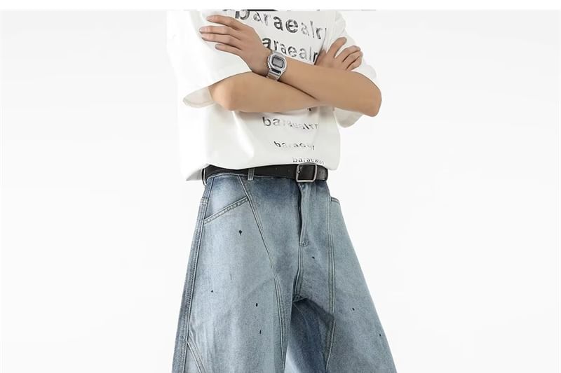 AXEN - Mid Rise Gradient Washed Wide Leg Jeans