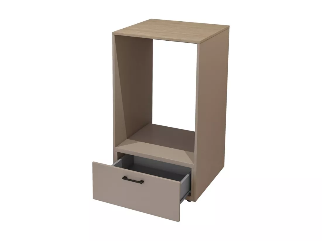 Ensemble de meuble de rangement pour machine à laver collection WASHING – Meuble bas et meuble haut – Taupe et chêne