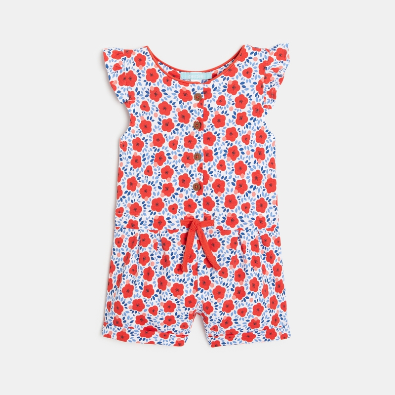 Combinaison courte coquelicots rouge bébé fille