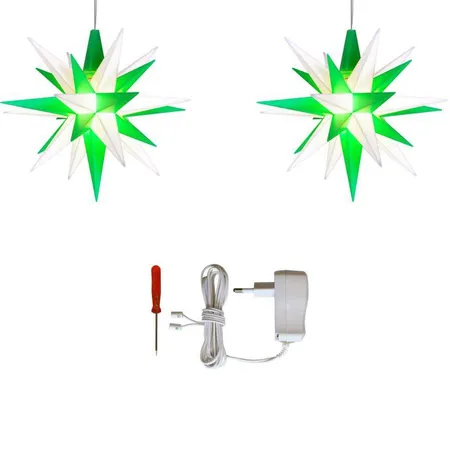 Herrnhuter Sterne Innenstern A1e grün/weiß (13cm) 2er Set LED inklusive Netzteil