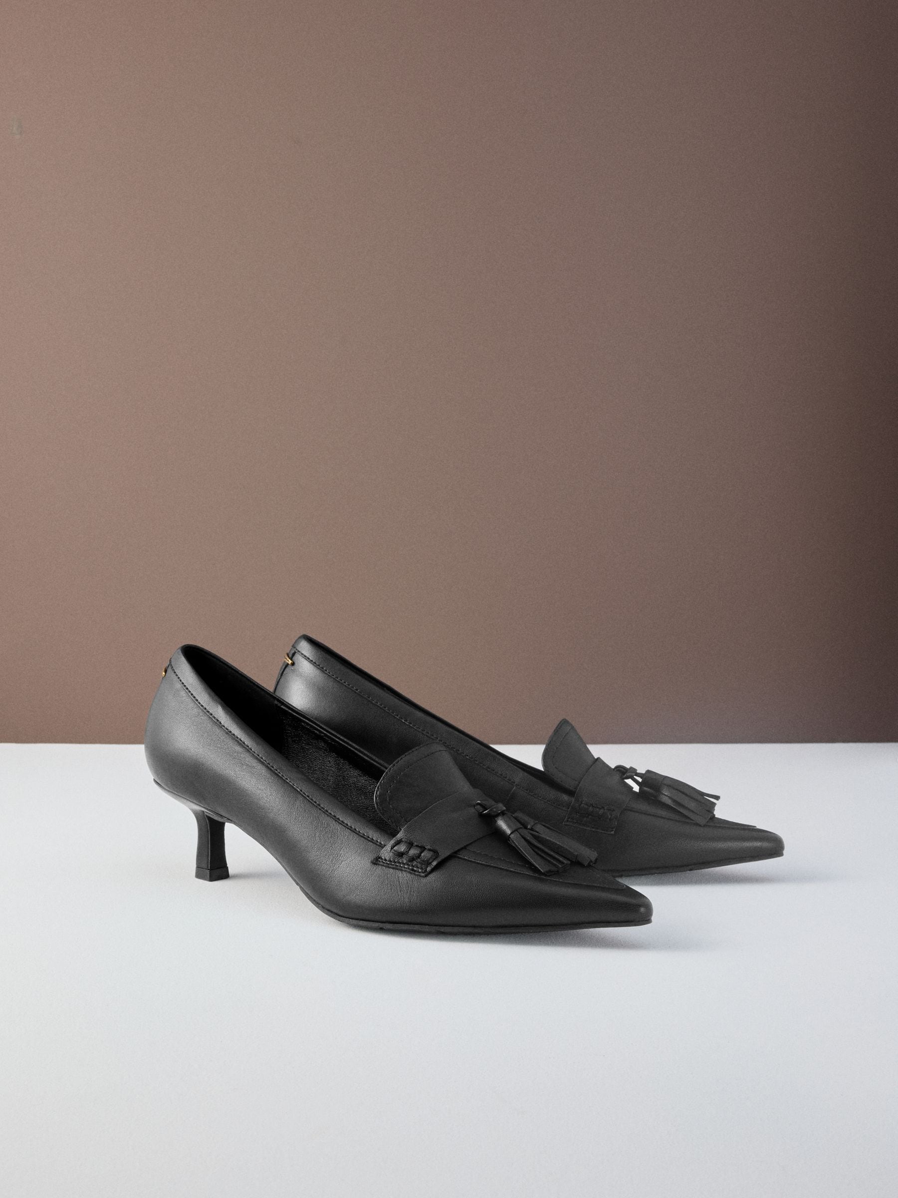 Zwart - Premium Leather With Motionflex Point Toe Tassel Heels Loafers