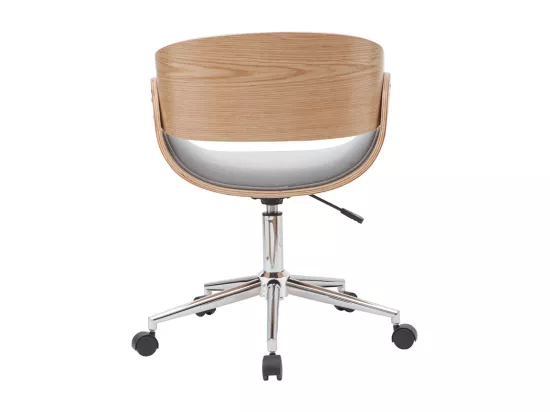 Chaise de bureau à roulettes design en tissu gris, bois clair et acier chromé BENT