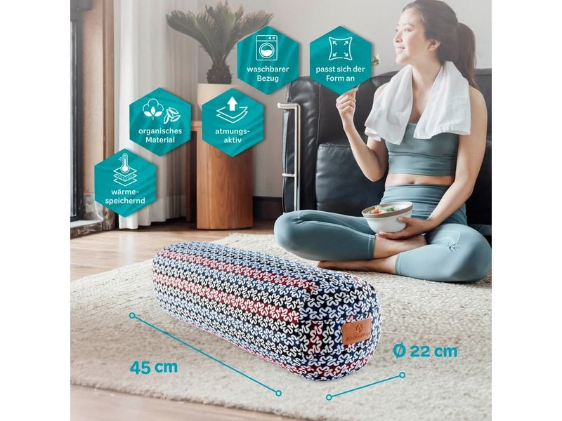 DoYourYoga Yoga-Bolster Tarik, Dinkelspelz, Mehrfarbig/Blau Yogarolle