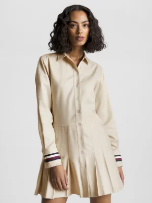 Vestido curto plissado com estampa listrada global